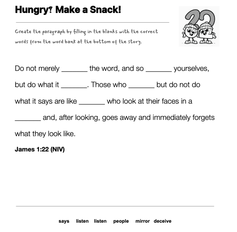 Hungry? Make a Snack! fill-in-the-blank